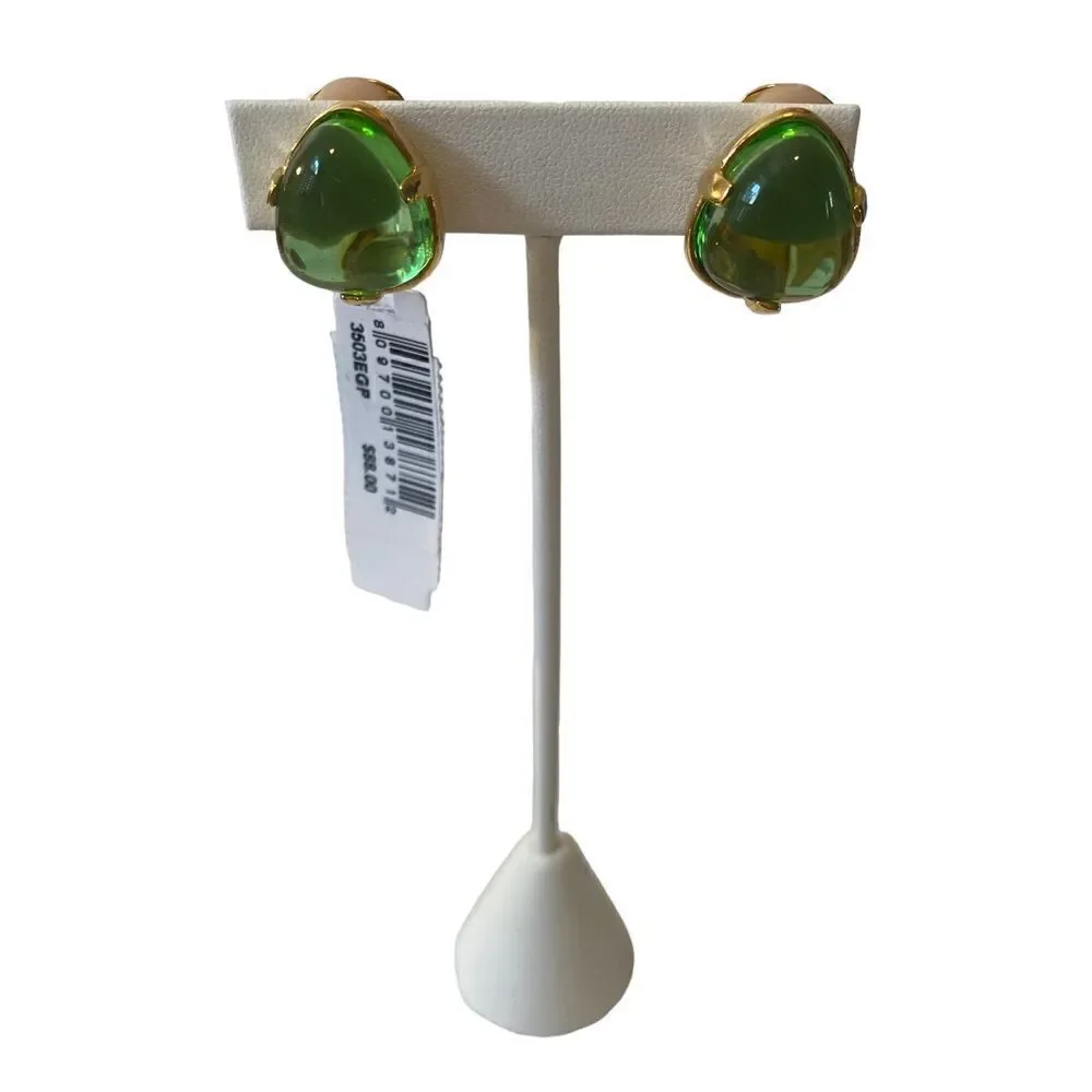 Kenneth Jay Lane Couture Collection Translucent Green & Gold Toned Clips.
